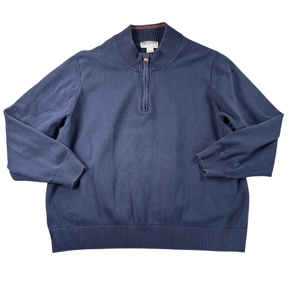 Duluth‎ Sweater Large Mens XXL Strongarm Navy Blue 1/4 Zip Mockneck Heavy Work